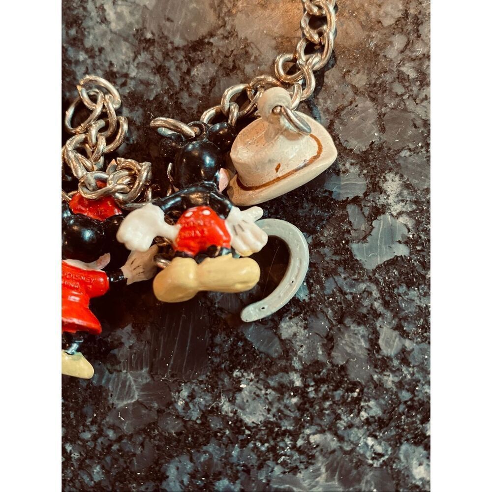 Vintage 1980s Disney Charm Gold Bracelet Mickey Mouse Minnie Cowboy - Picture 5 of 6